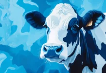 Add personality to your display with a creative twist on blue cow print background using organic patterns.