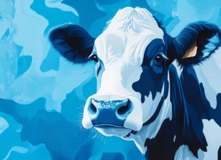 Add personality to your display with a creative twist on blue cow print background using organic patterns.