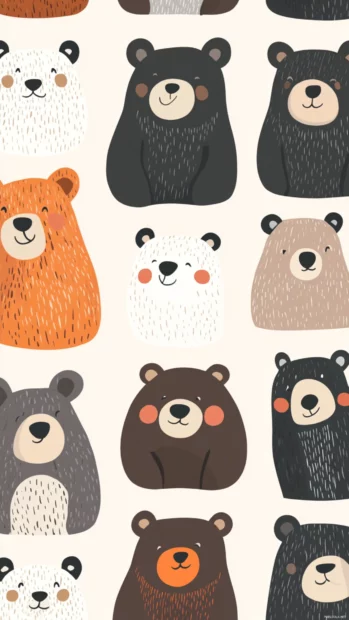 Aesthetic bear expressions laid out in a neat tile pattern.