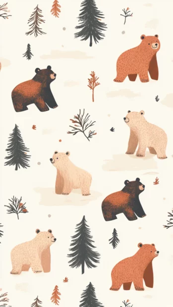 Aesthetic bear pattern scattered on a soft beige background.