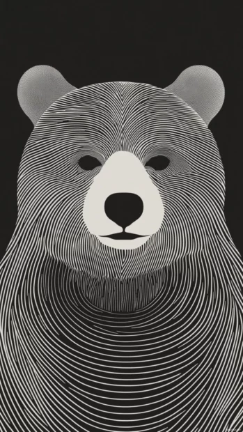 Aesthetic bear rendered with minimal lines inside repeating circles.