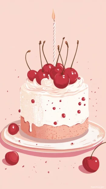 Aesthetic birthday featuring a small cake with cherries and cream.