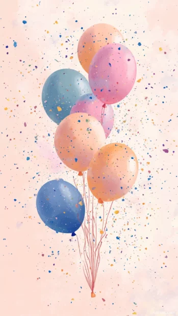 Aesthetic birthday moment with floating balloons and soft light.