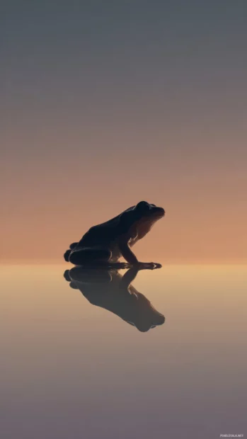 Aesthetic frog wallpaper hd depicting a single frog silhouette against minimalist gradient lit by soft morning glow.