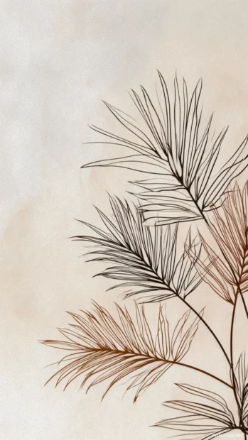Aesthetic palm tree mobile wallpaper showing minimalist palm leaf outline over creamy gradient background.