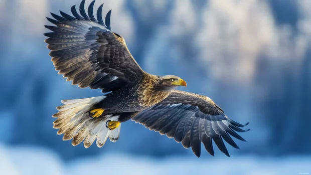 Against the blue sky, a Cool Eagle glides with grace and strength.