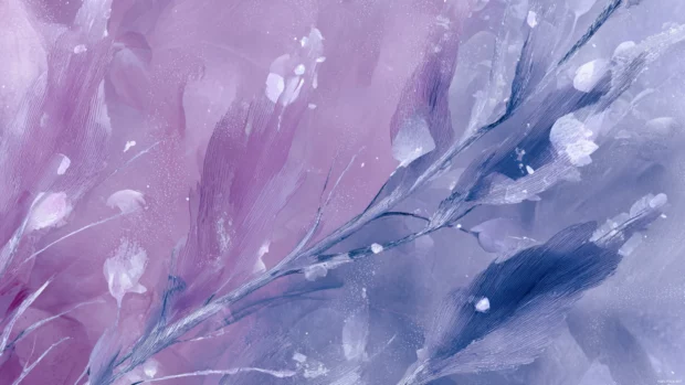 An abstract floral design inspired by lavender with translucent overlays and textures.