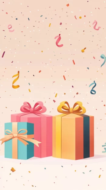 An adorable birthday wallpaper with cute gift boxes tied with ribbons and subtle sparkles.