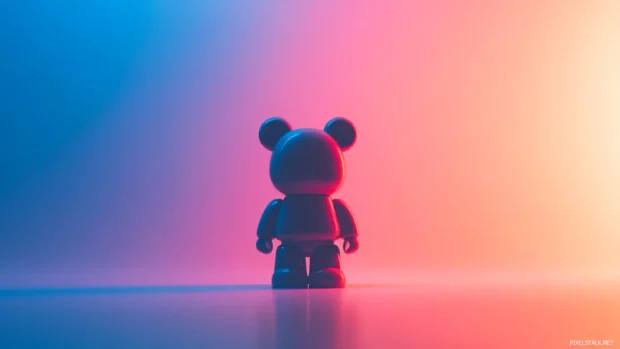 An aesthetic Bearbrick wallpaper depicting a Bearbrick silhouette against a pastel gradient background.