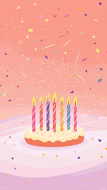 An aesthetic birthday wallpaper showcasing a serene scene with candles and gentle confetti.