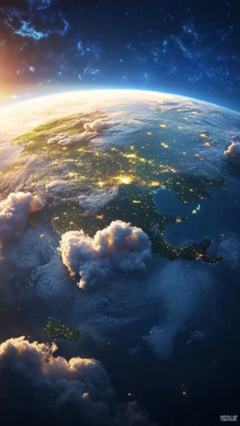 An animated earth iPhone wallpaper capturing dynamic cloud movement and illuminated continents.