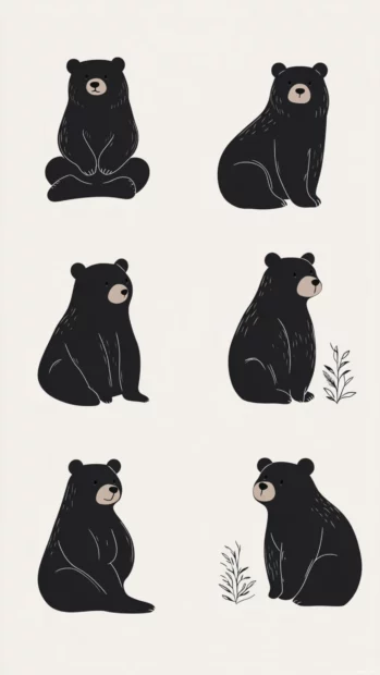 An arrangement of minimalist bear icons in various poses on a light gray background, perfect for a minimalist bear wallpaper.
