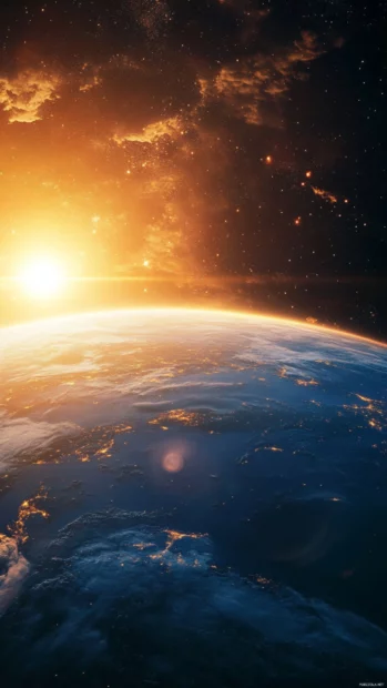 An elegant earth iPhone wallpaper with sunlight cresting over the edge of the planet.