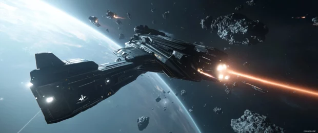 An interstellar space battle between massive starships displayed in epic 3440x1440 ultra wide.