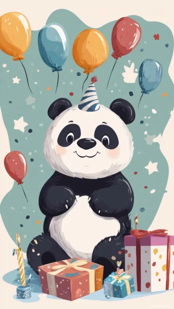 Animal themed birthday with cute panda and background.