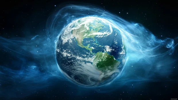 Animated Earth wallpaper visualizing air currents and cloud motion over the hemisphere.