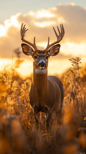Backlit deer under soft autumn skies.