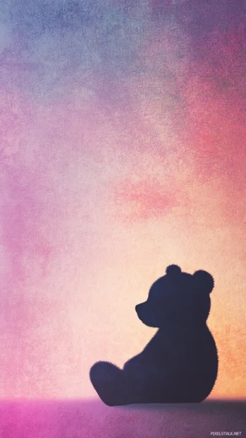 Bear aesthetic wallpaper featuring a teddy bear silhouette resting on a light pastel gradient with no details.