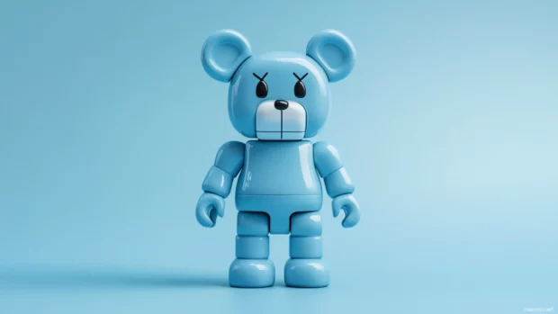 Bearbrick cartoon wallpaper showing a playful Bearbrick character on a light blue background.