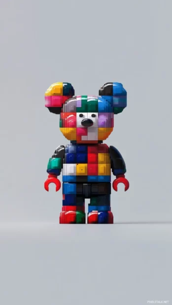 Bearbrick iPhone wallpaper showcasing a colorful Bearbrick with a simple gray backdrop.