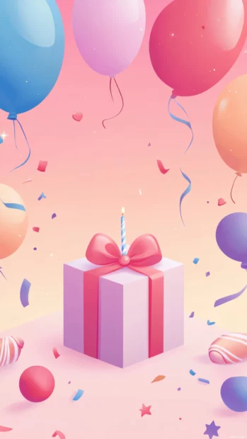 Birthday banner with soft pastel gradient background, aesthetic mood.