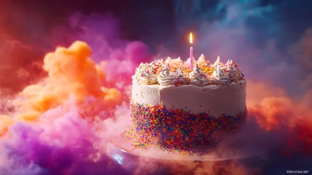 Birthday cake with sprinkles and a vibrant backdrop, bringing a burst of color to your screen.