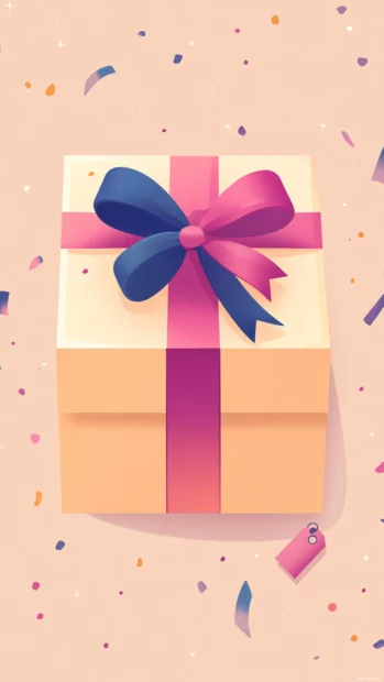 Birthday present with aesthetic ribbon and tag on clean background.