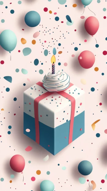 Birthday with minimal dots and layered paper effect.