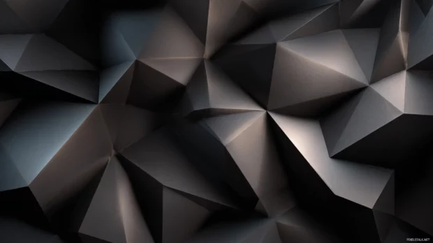Black Geometric abstract design with sharp edged polygons and soft matte lighting.