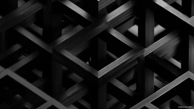 Black Geometric lattice design inspired by architectural wireframes and negative space.