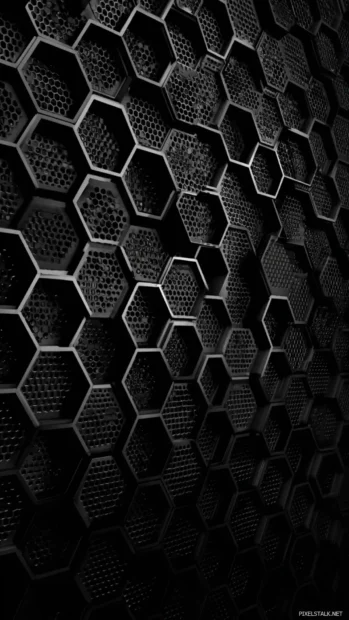 Black Geometric lattice of small hexagons arranged with alternating opacity.