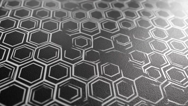 Black and white geometric hexagon wallpaper capturing a honeycomb pattern with smooth negative space balance.