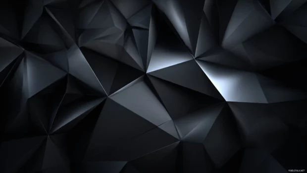 Black geometric backgrounds design blending sharp facets and mirrored surfaces to create visual rhythm.