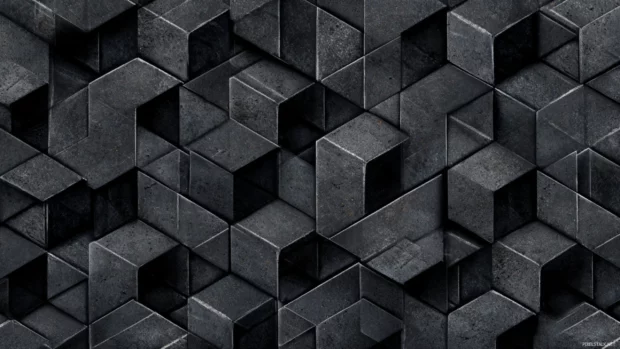 Black geometric tile wallpaper featuring repeating tessellated cube pattern with subtle texture depth.