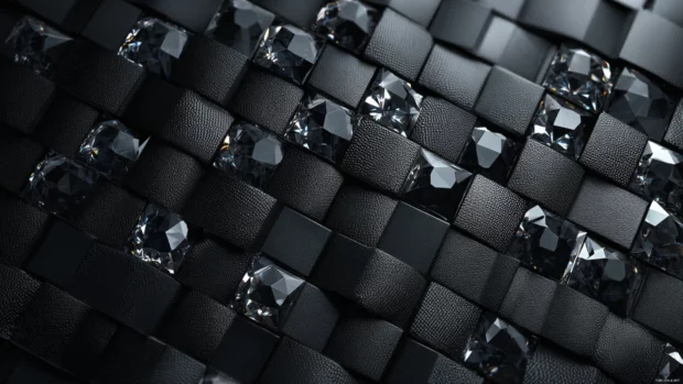 Black geometric wallpaper 4k showcasing elegant mosaic of diamonds and rectangles in high contrast.