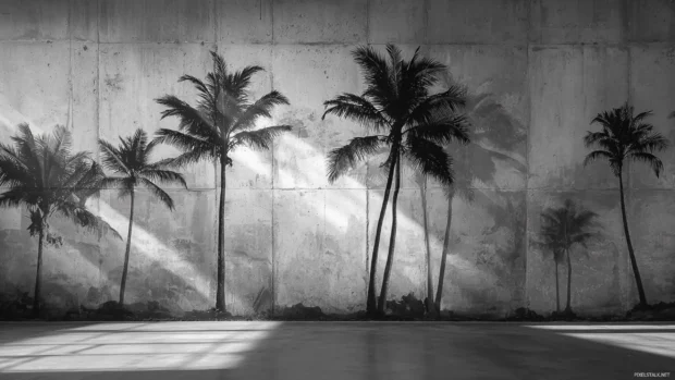 Black and white palm tree mural style wallpaper capturing large 1.