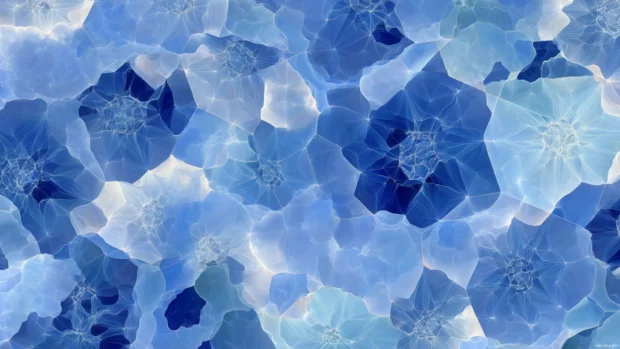 Blue Geometric tessellation inspired by crystalline formations with sharp edges and smooth transitions.