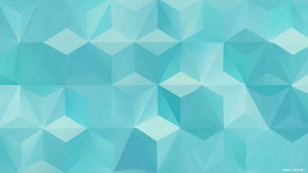 Blue geometric pattern wallpaper portraying simplified flat polygons repeated across soft pastel cyan backdrop.