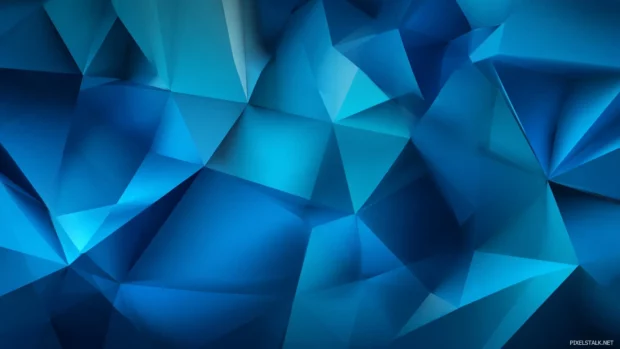 Blue geometric wallpaper 4k combining layered triangular shards with deep ocean gradient effect.