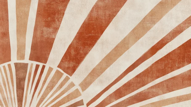 Boho earth tone wallpaper with hand drawn lines, terracotta accents, and a sunburst pattern.