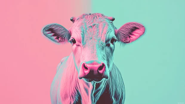 Celebrate minimalism by reimagining pastel cow print art in a sleek and refined desktop style.