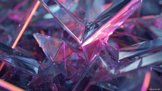 Chaotic yet balanced Geometric structure made of jagged shards and glowing neon edges.