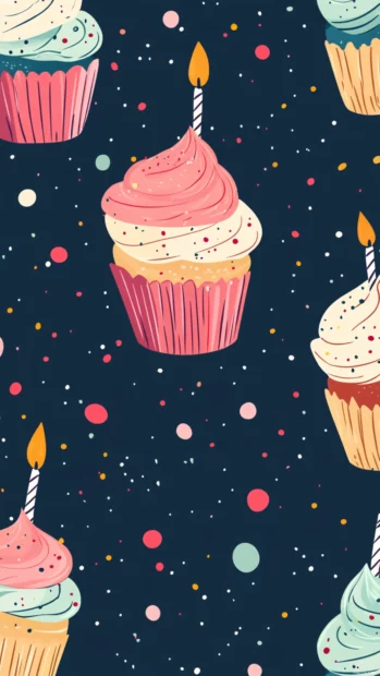 Charming birthday with hand drawn cupcake pattern.