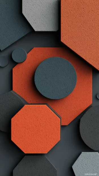 Circular and hexagonal Modern Geometric elements layered in a stylish phone layout.