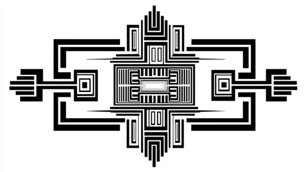 Classic Black and White Geometric pattern echoing Art Deco influences with elegant symmetry.