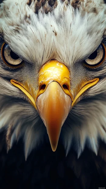Close up of an eagle fierce eyes and beak, portrait style.
