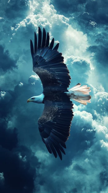 Cool Eagle floating through high altitude skies in elegance.