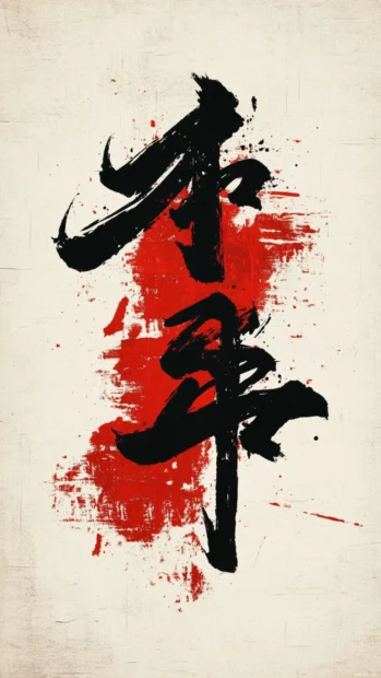 Cool Japanese calligraphy wallpaper with bold brush strokes on minimalist background.