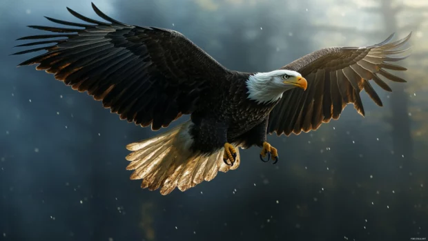 Cool bald eagle wallpaper showing the bald eagle mid flight, with motion trails and crisp atmosphere.