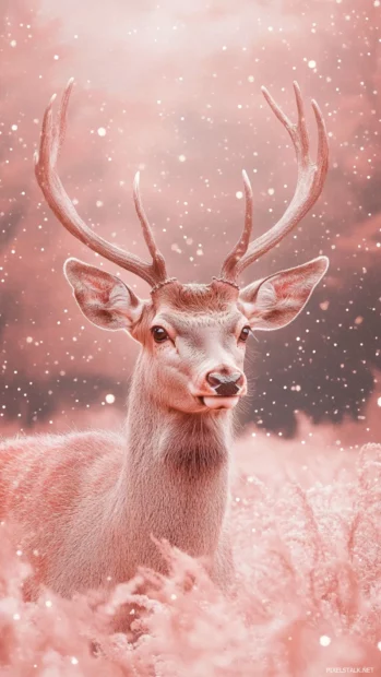 Cool deer framed by gentle sparkles floating in a pink sky.